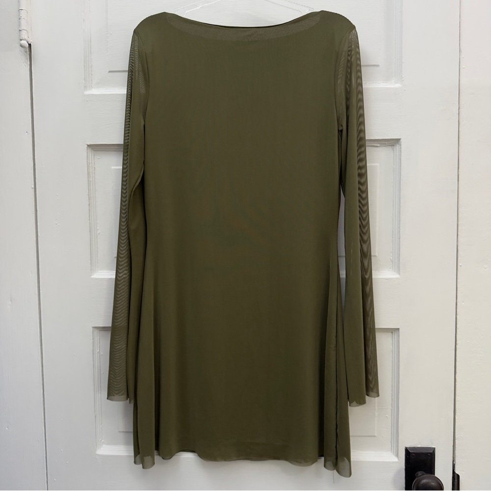 Sheer Mesh Overlay Tunic Dress Shein Women’s Size L Olive - Picture 4 of 9